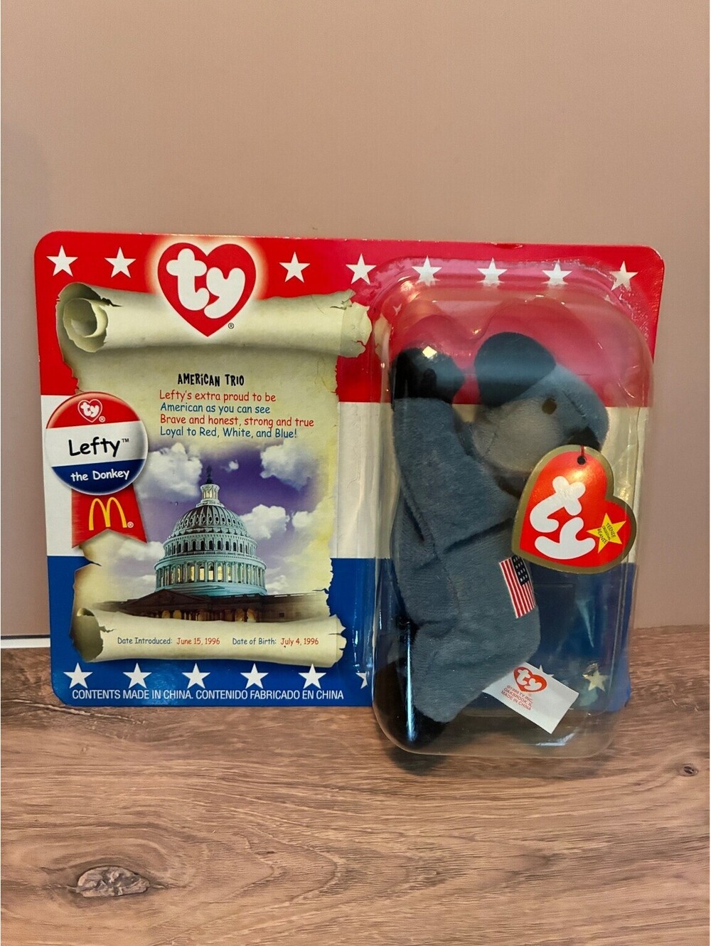 Ty Teenie Beanie Baby Lefty The Donkey McDonald's American Trio 2000 MIB Sealed